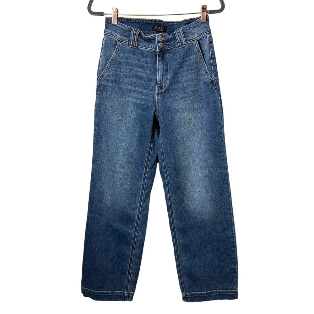 Judy Blue Dark Wash Wide Leg Stretch Jeans Sz 9/29 Boho Casual Preppy - Picture 1 of 7